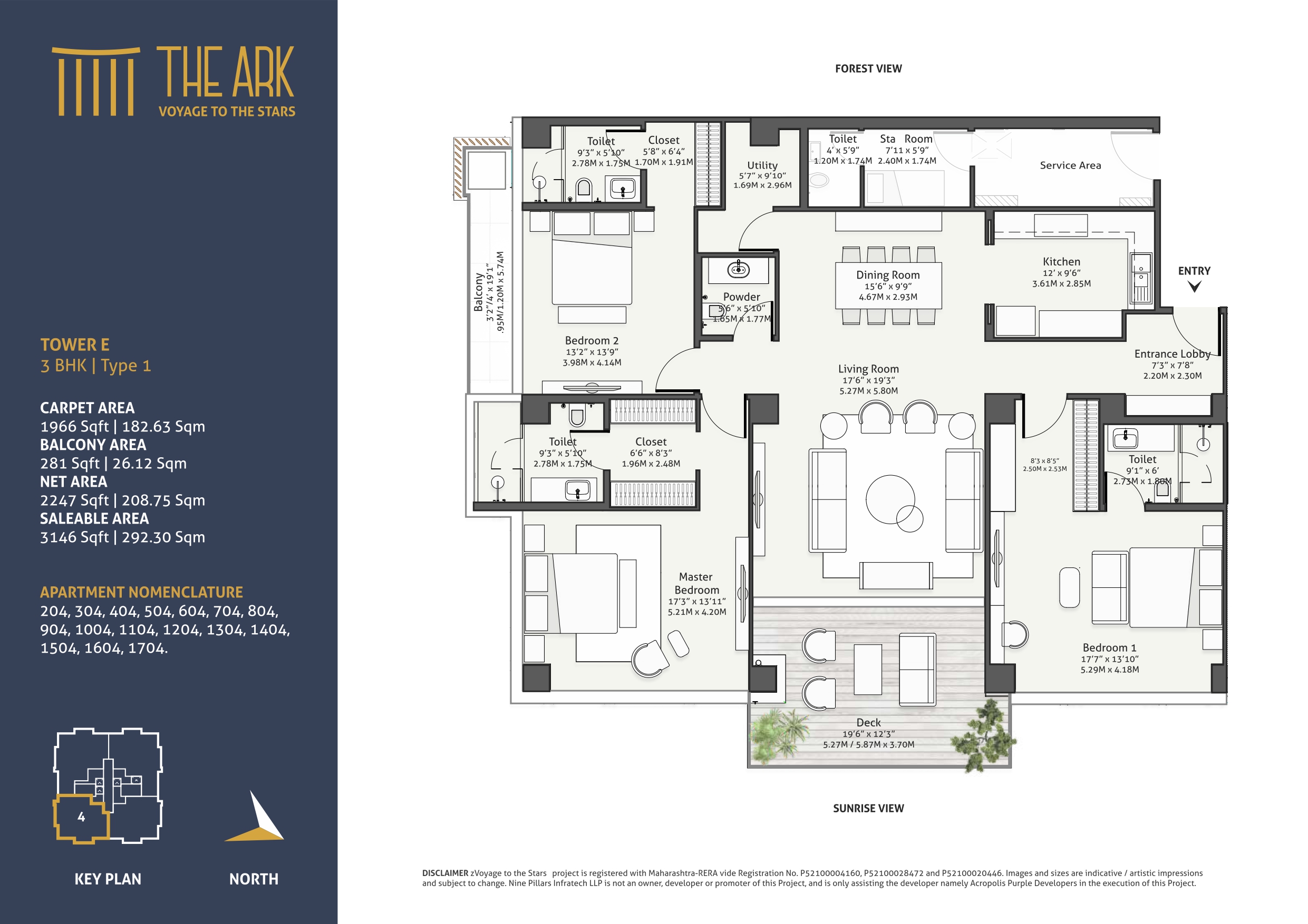 3 BHK TYPE 1 - UNIT 4 - 1,966 SQ. FT.
